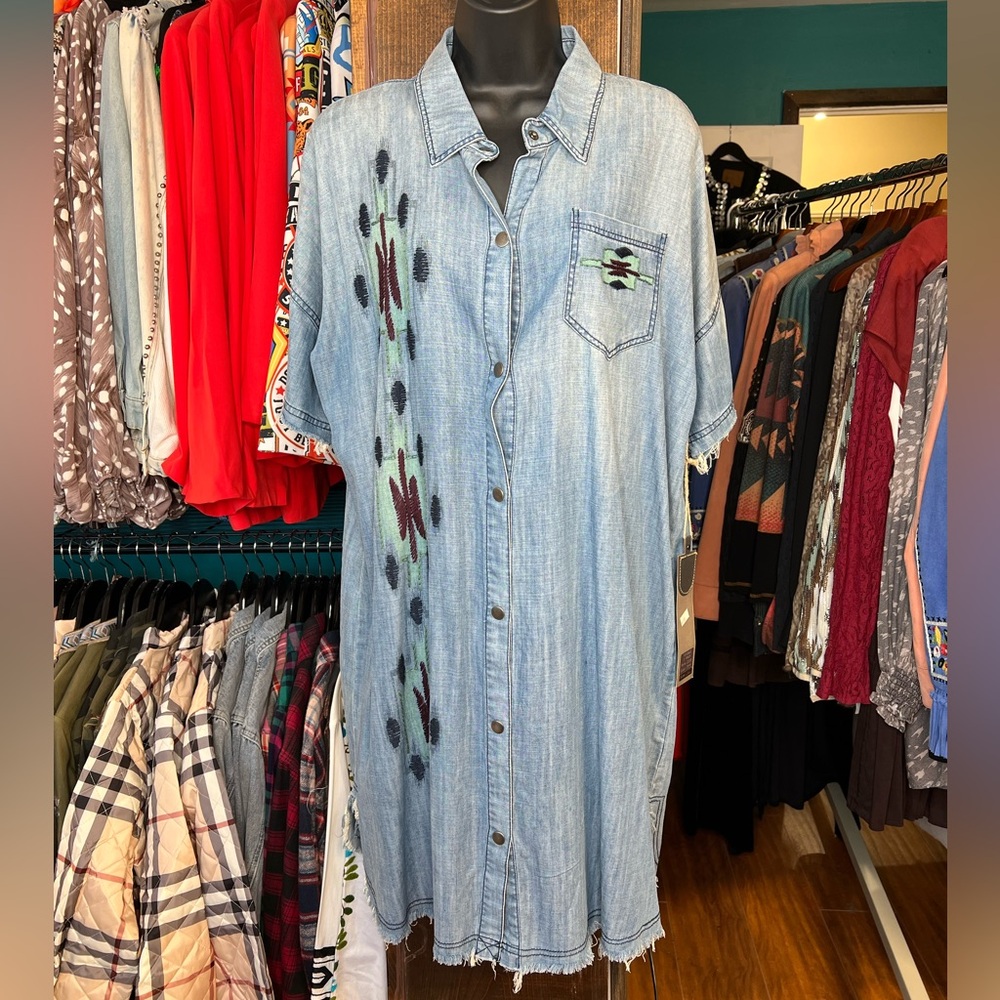Double D Ranch Denim Midi Dress with Embroidered Accents